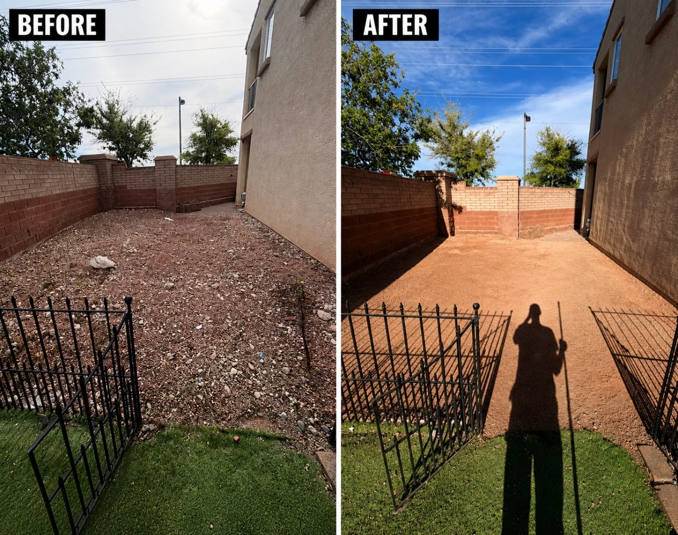 Before and after of a Larsen's yard cleanup