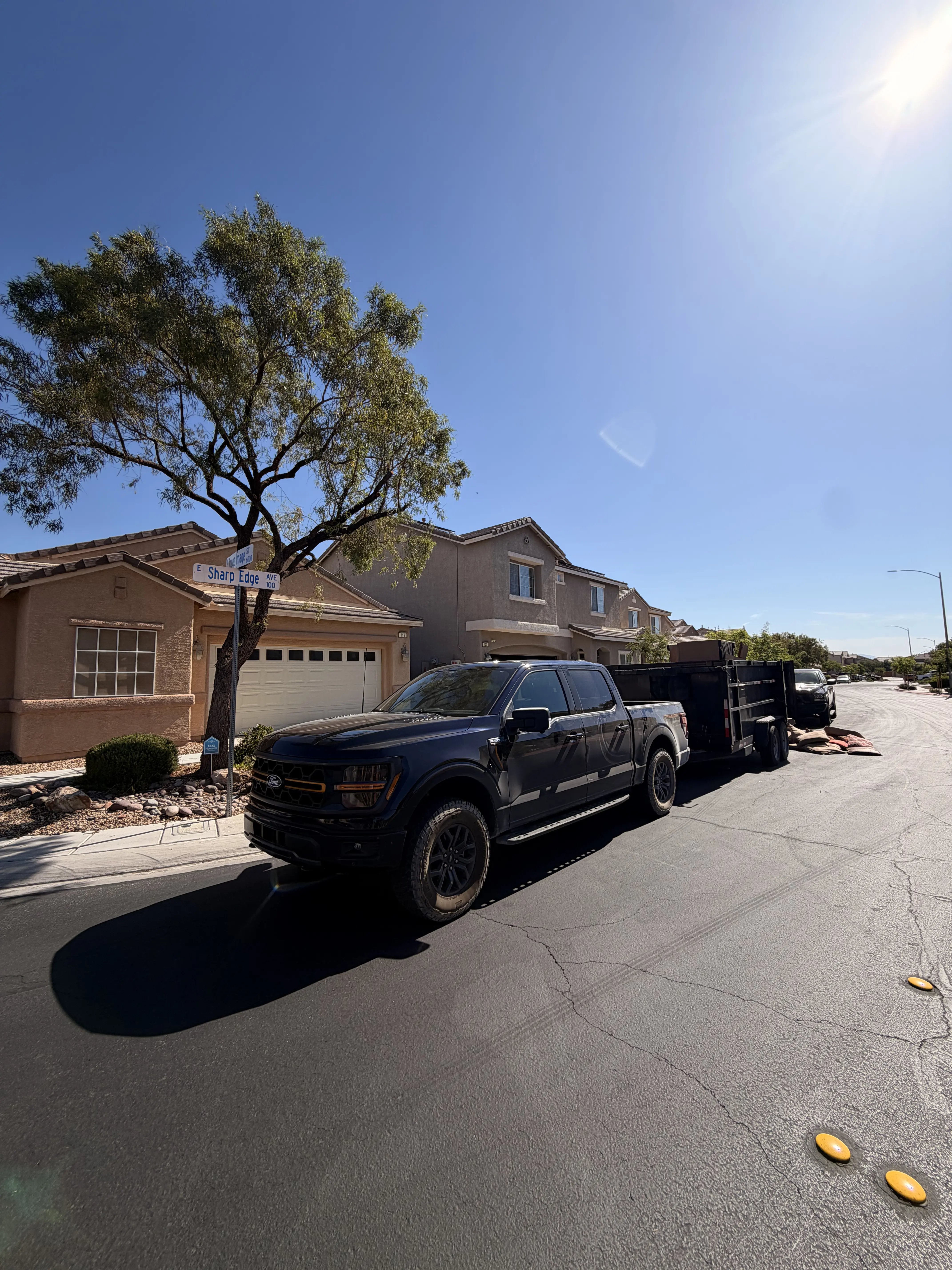 Larsen's truck and trailer at a Las Vegas pickup